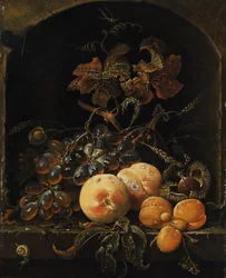 Früchtestillleben in einer Steinnische